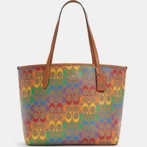 City Tote & Wallet Set In Rainbow Signature Canvas